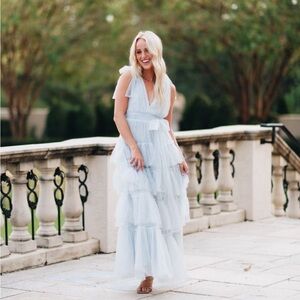 Ruffled baby blue dress with pearls